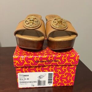 Tory Burch Royal Tan Wedge Slide size 7.5